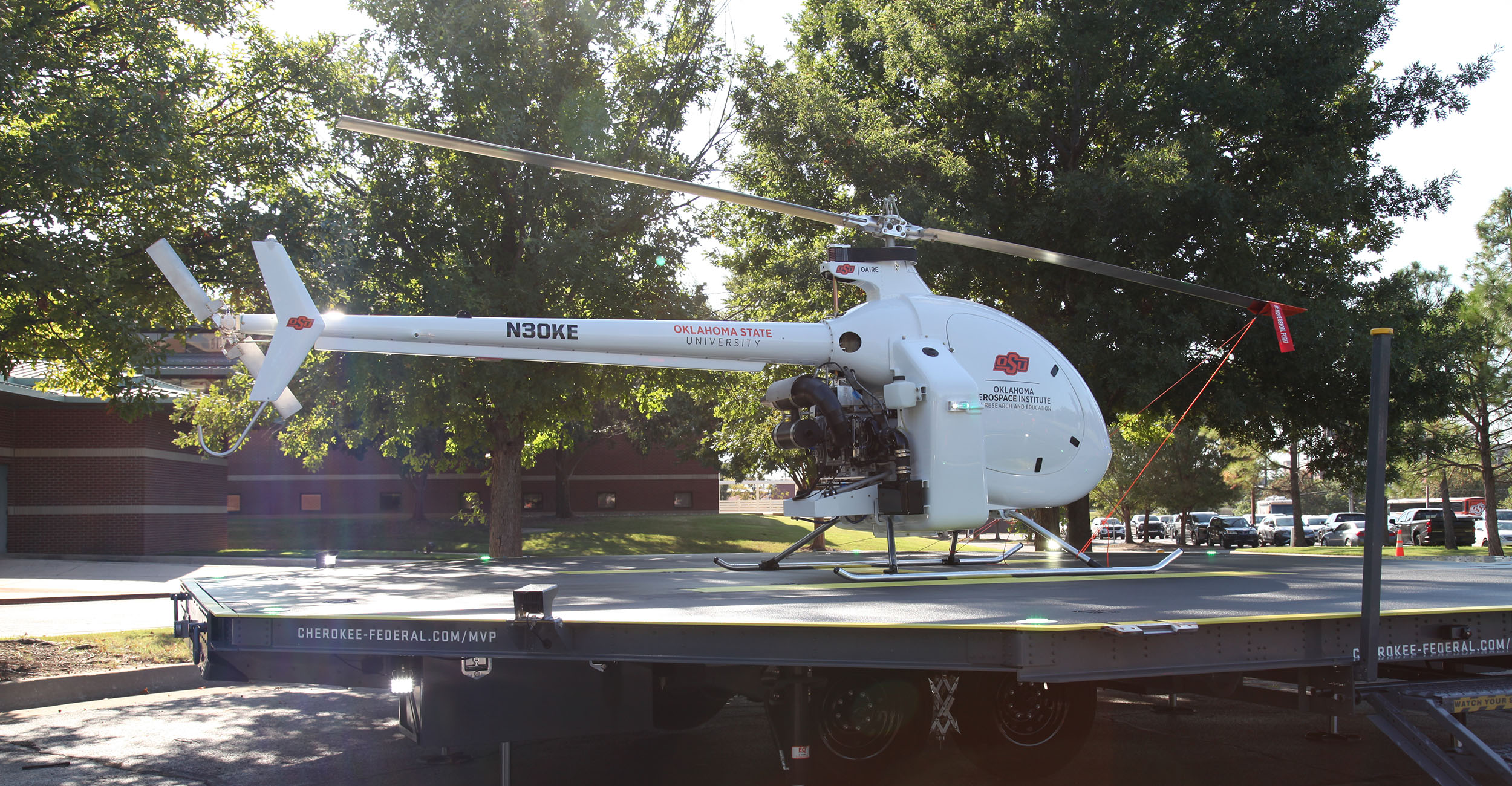 An autonomous helicopter on a trailer.